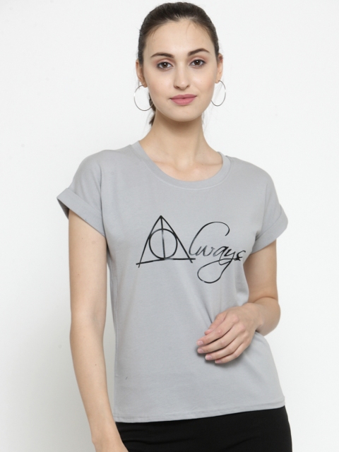 

Everlush Women Grey Printed Round Neck T-shirt