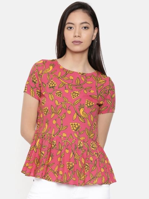 

Chumbak Women Pink Floral Printed Peplum Top