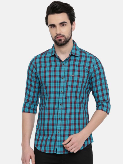 

IMYOUNG Men Blue Slim Fit Checked Casual Shirt