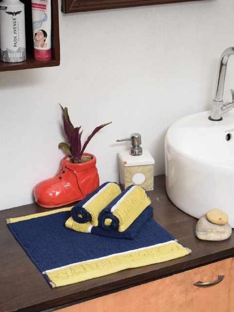 

Avira Home Set of 4 Blue & Yellow 600 GSM Cotton Colourblocked Face Towels