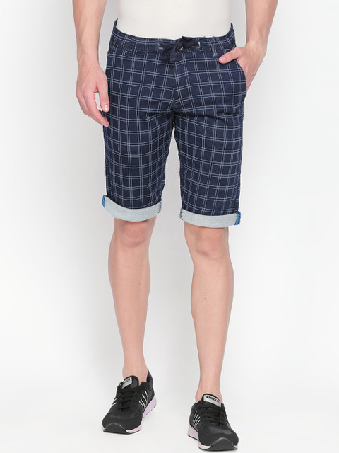 

beevee Men Navy Blue Checked Regular Fit Regular Shorts