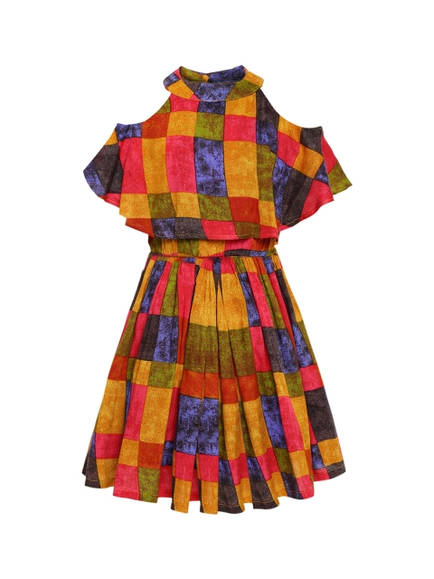 

Aarika Girls Yellow & Blue Printed Fit and Flare Dress
