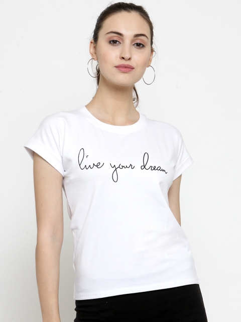 

Everlush Women White Printed Round Neck T-shirt