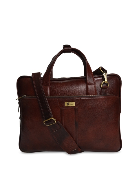 

Peseta Unisex Brown Solid Leather Laptop Bag