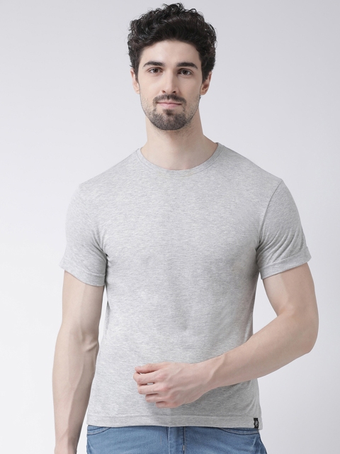 Friskers Men Grey Solid Round Neck T-shirt