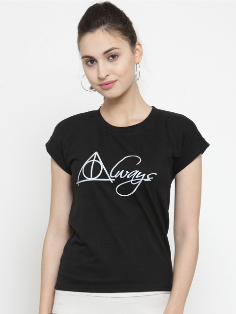 

Everlush Women Black Printed Round Neck T-shirt