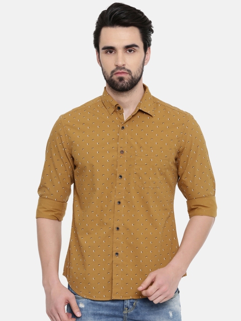

IMYOUNG Men Mustard Slim Fit Printed Casual Shirt