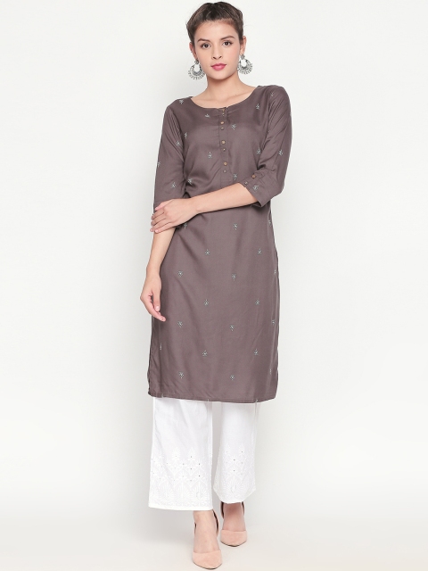 

RANGMANCH BY PANTALOONS Women Grey Printed Straight Kurta