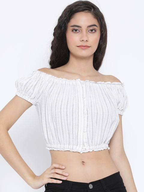 

Oxolloxo Women White Striped Bardot Top