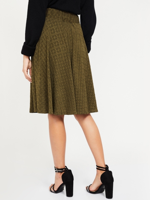 

CODE by Lifestyle Women Olive Green Self Design Flared Skirt