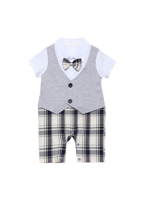 

AJ DEZINES Boys Grey & Blue Checked Romper