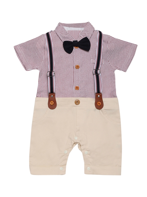 

Aj DEZInES Boys Red & Beige Striped Romper