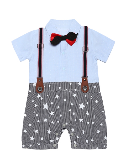

Aj DEZInES Boys Blue & Grey Printed Romper