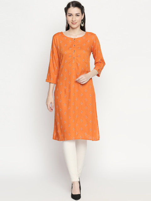 

RANGMANCH BY PANTALOONS Women Orange Printed Straight Kurta