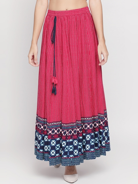 

AKKRITI BY PANTALOONS Women Pink Solid Flared Maxi Skirt