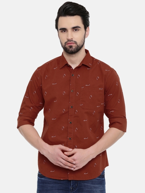 

IMYOUNG Men Rust Slim Fit Printed Casual Shirt