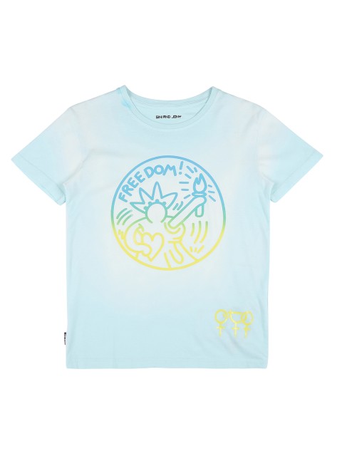 

Gini and Jony Boys Blue Printed Round Neck T-shirt