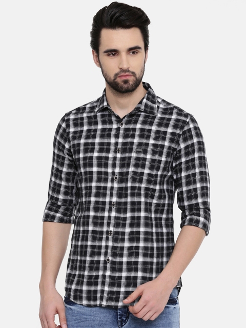 

IMYOUNG Men Black & White Slim Fit Checked Casual Shirt