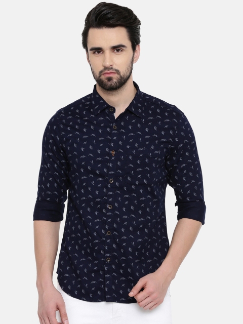 

IMYOUNG Men Navy Blue Slim Fit Printed Casual Shirt