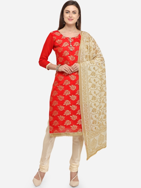 

Blissta Red & Off-White Cotton Blend Unstitched Dress Material