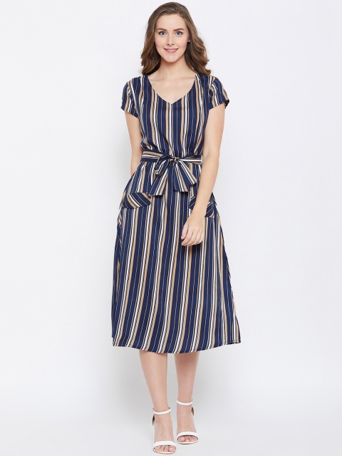 

AASK Women Navy Blue & Beige A-Line Dress