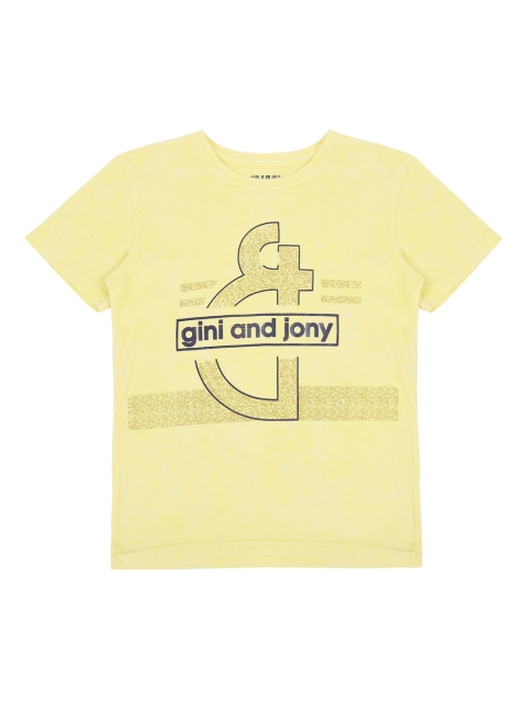 Gini and Jony Boys Yellow Printed Round Neck T-shirt