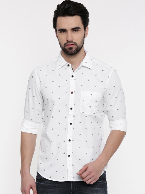 

IMYOUNG Men White Slim Fit Printed Casual Shirt