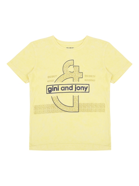 

Gini and Jony Boys Yellow Printed Round Neck T-shirt