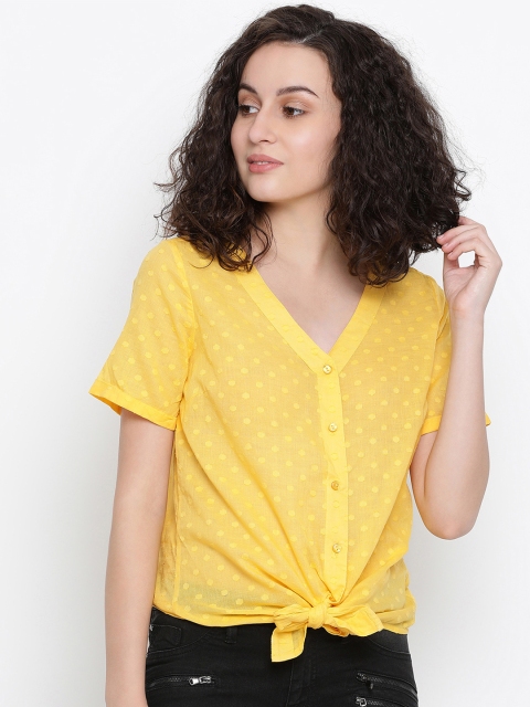 

Oxolloxo Women Yellow Polka Dot Pure Cotton Shirt Style Pure Cotton Top