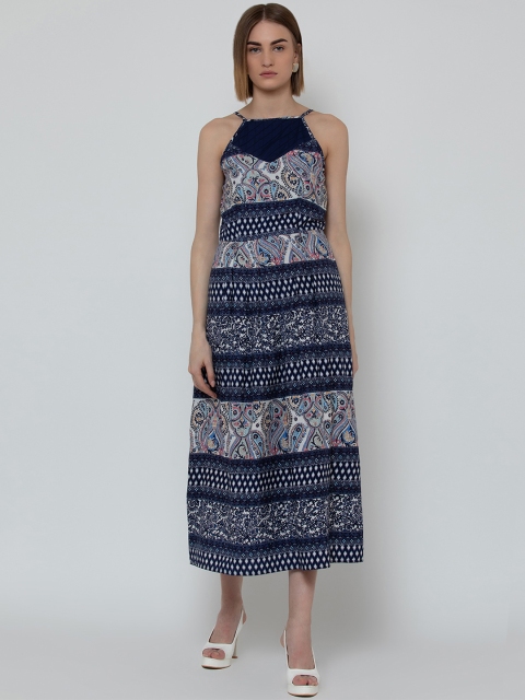 

DODO & MOA Women Navy Blue & Off-White A-Line Dress