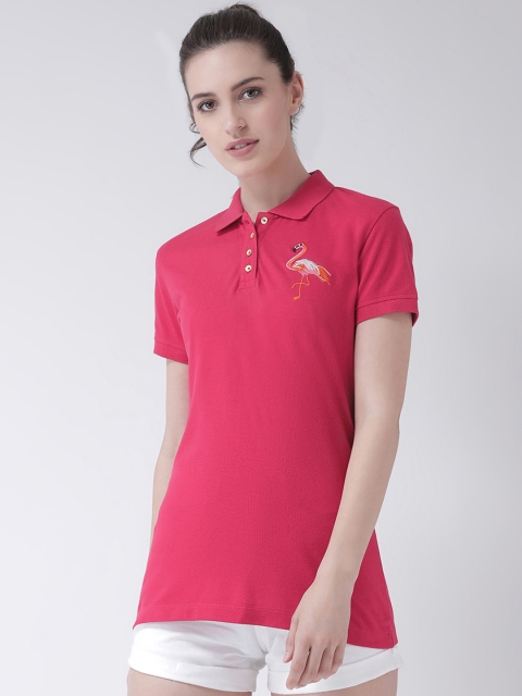 

Club York Women Pink Solid Polo Collar T-shirt