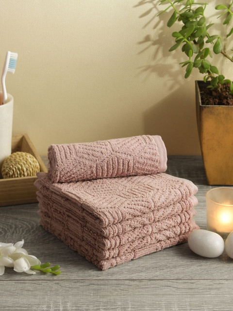 

Softweave Men Set Of 6 Self Design 450 GSM Face Towels, Brown