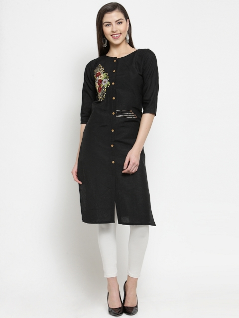 

Everlush Women Black Embroidered Straight Kurta