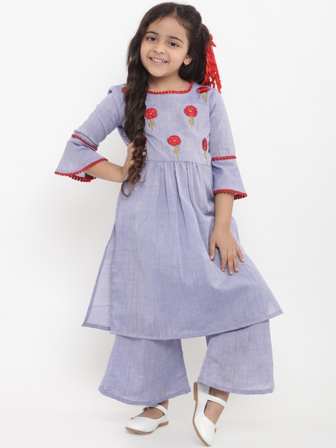 

Bitiya by Bhama Girls Blue Embroidered Kurta with Palazzos
