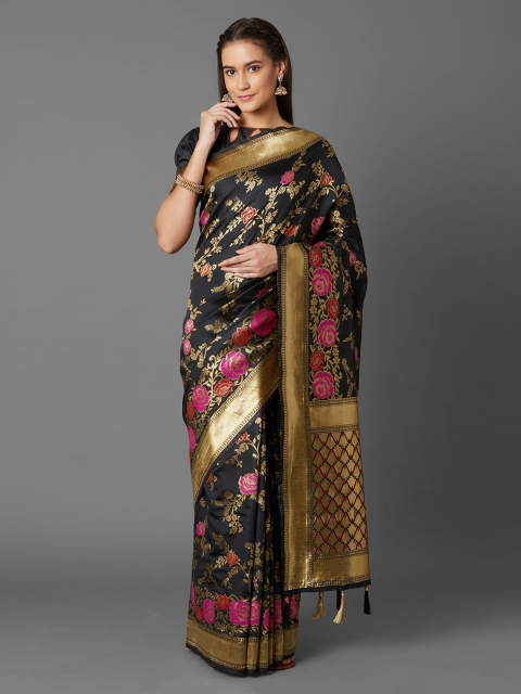 

Mitera Black Silk Blend Woven Design Kanjeevaram Saree