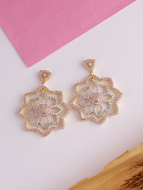 

Studio Voylla Gold-Toned & Silver-Toned Geometric Drop Earrings