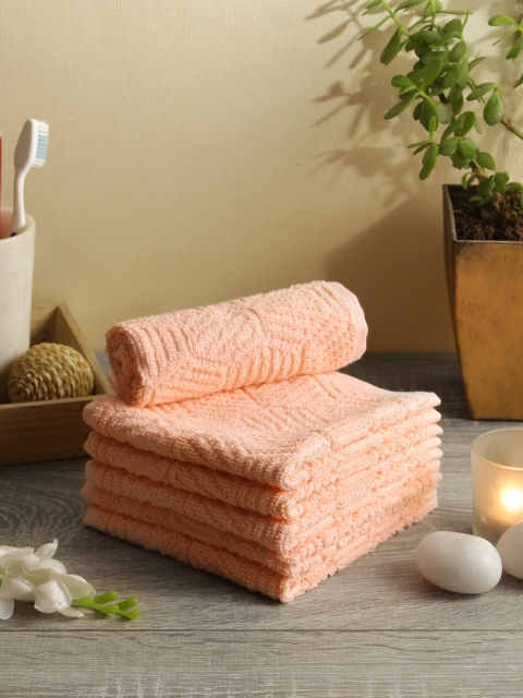 

Softweave Men Set Of 6 Self Design 450 GSM Face Towels, Orange