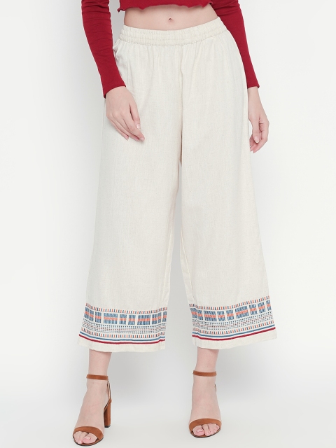 

AKKRITI BY PANTALOONS Women Off-White Regular Fit Solid Parallel Trousers