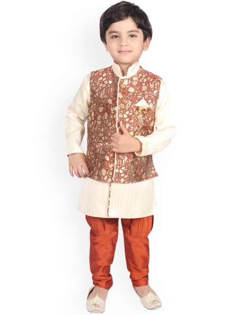 

SG YUVRAJ Boys Rust Orange Self Design Kurta with Pyjamas