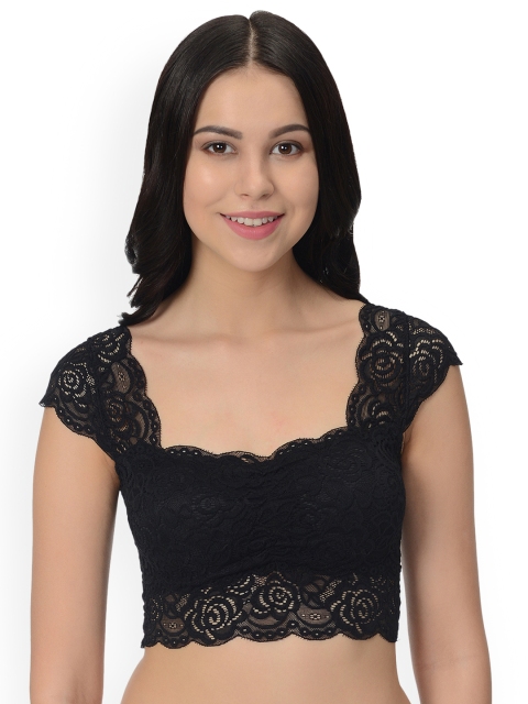 

mod & shy Black Self Design Non-Wired Lightly Padded Bralette Bra MS44