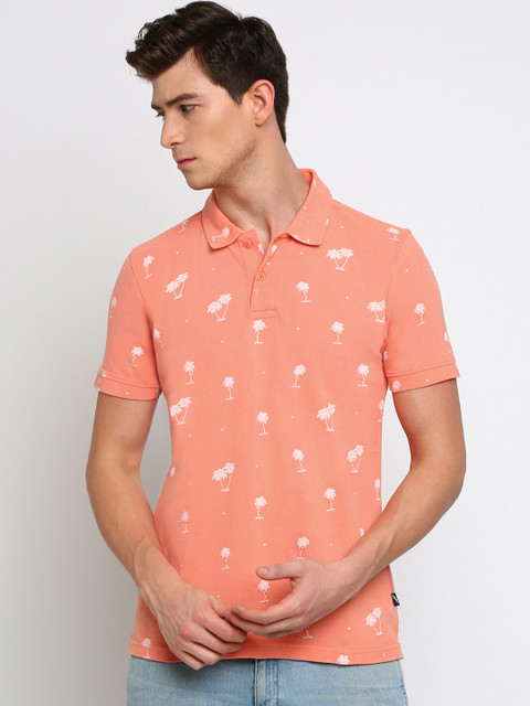 

Crocodile Men Orange & White Printed Polo Collar T-shirt
