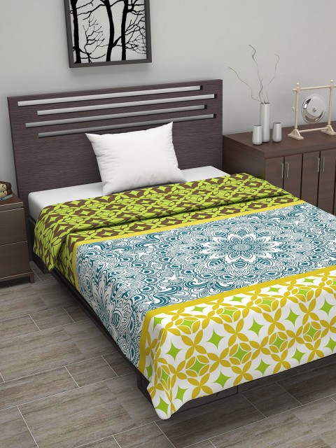 

Divine Casa Yellow & Green Ethnic Motifs AC Room 110 GSM Single Bed Dohar