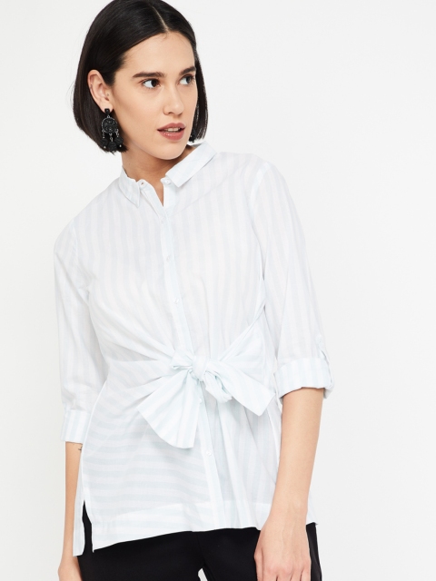 

CODE by Lifestyle Women Green Regular Fit Striped Casual Shirt