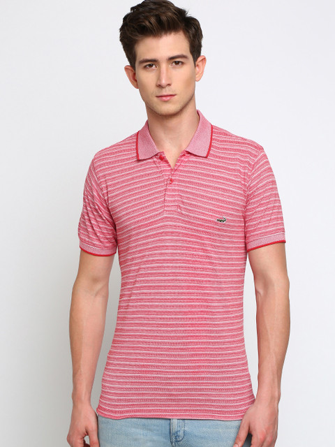 

Crocodile Men Red & White Striped Polo Collar T-shirt