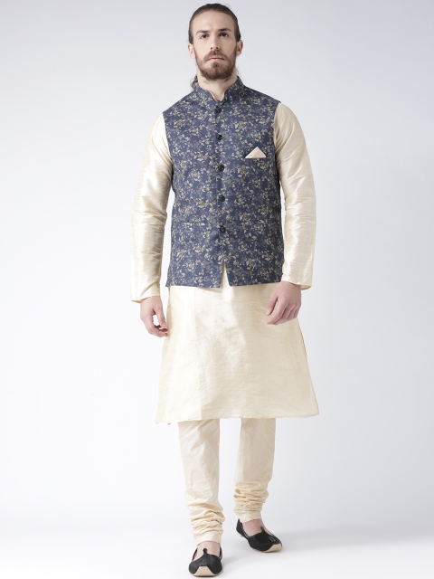 

DEYANN Men Cream-Coloured Printed Kurta with Churidar