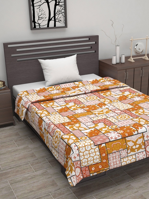 

Divine Casa Mustard & Red Abstract AC Room 110 GSM Single Bed Dohar