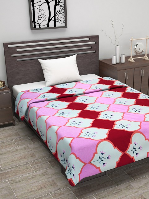 Divine Casa Pink & Red Abstract AC Room 110 GSM Single Bed Dohar