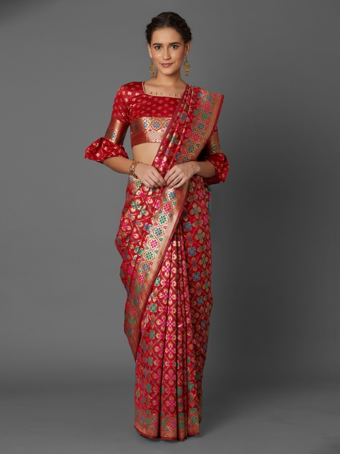 

Mitera Red Silk Blend Woven Design Kanjeevaram Saree