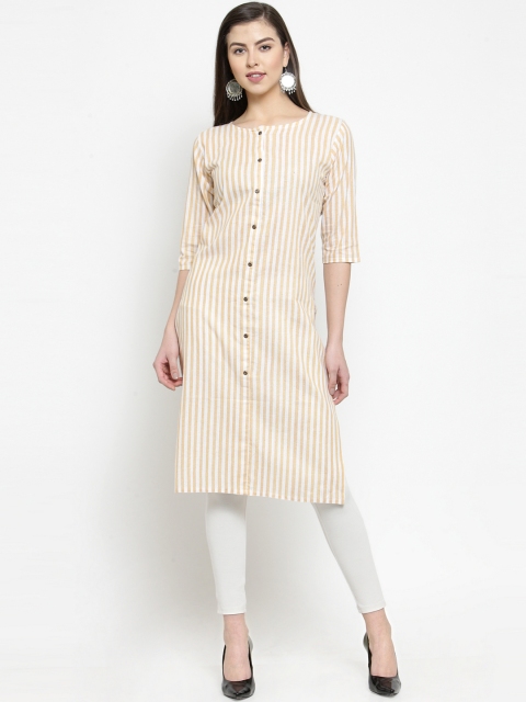 

Everlush Women Beige & Off-White Striped Straight Kurta