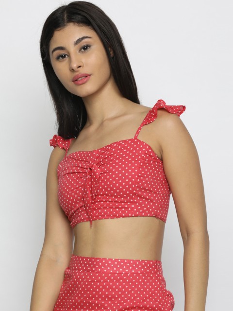 

ISU Women Red Polka Dot Printed Fitted Crop Top